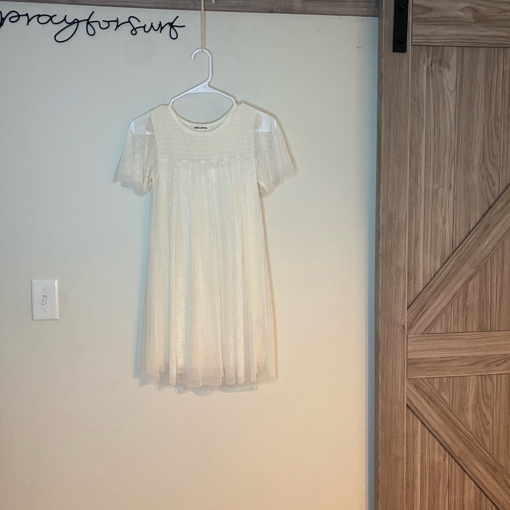 Billabong Cream Sparkly Babydoll Dress with Flutter Sleeves